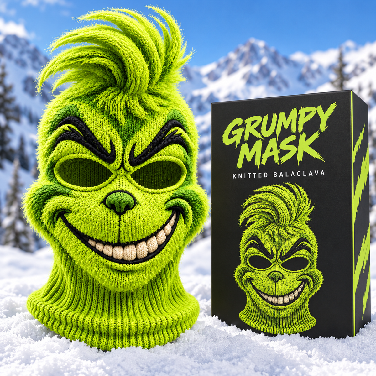Grumpy Mask knitted balaclava with branded packaging concept